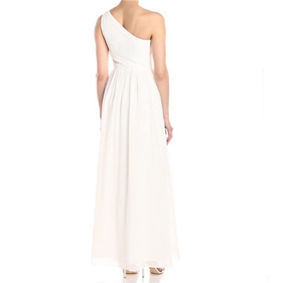 NWT Aidan Mattox Lace Peekaboo One Shoulder Chiffon Ivory Maxi Dress Size 0 - Picture 2 of 14